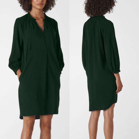 Whistles Women's Dark Green Long Sleeve Enora Dress Size S Minimalist - Picture 1 of 9